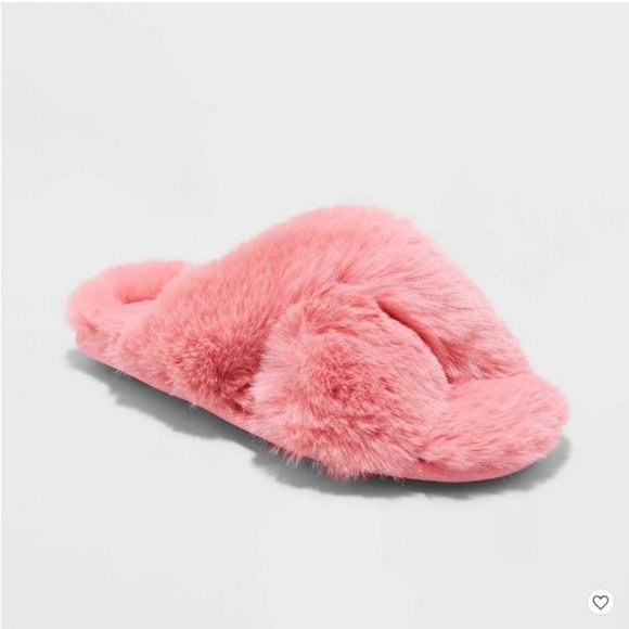Girls' Brooklyn Crossband Fur Slippers - Cat & Jack™ Pink - Picture 1 of 4